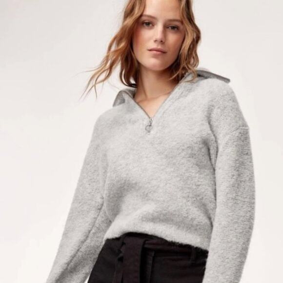 Aritzia Wilfred Gwyneth Grey Quarter Zip Sweater - Picture 1 of 6